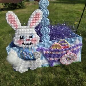 Hand Crafted Easter Basket Bunny Canvas Plastic
